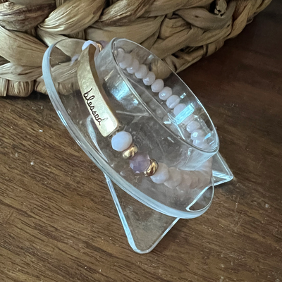 Blessed Bar Lavender Glass Beaded Bracelet
